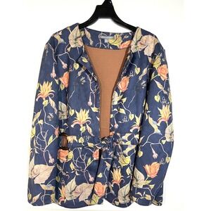 Kate & Mallory Jacket XL Blazer Floral Faux Super Soft Leather Tie Spring